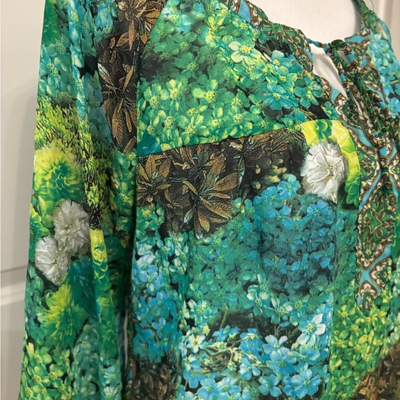Figueroa & Flower green floral and plant patterned flowy sheer blouse size M - Picture 5 of 13